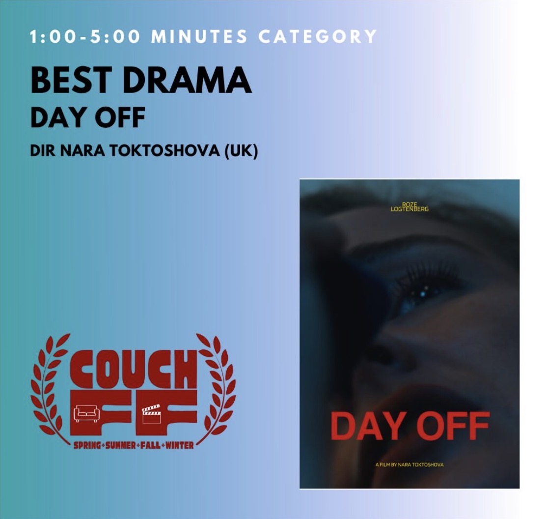 Roze Logtenberg nominated for Best Actress at Couch Film Festival (Day Off)